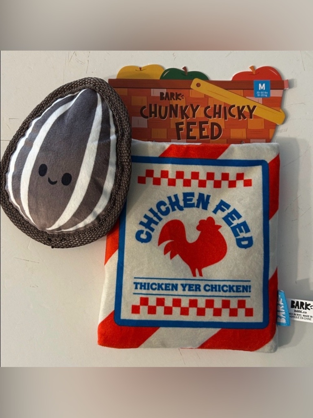 💎5/$25 Bark chunky chicken feed dog toy NEW squeaker and crinkle size medium